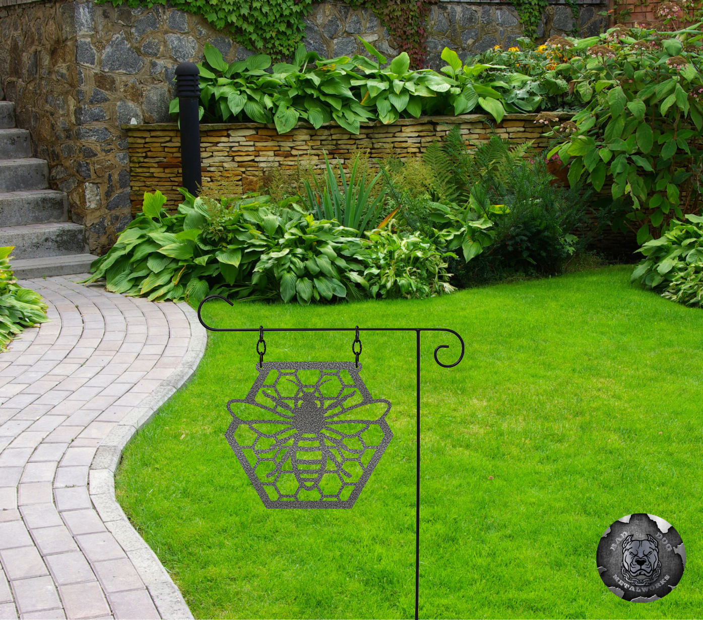 Honeycomb Bee Metal Garden Flag