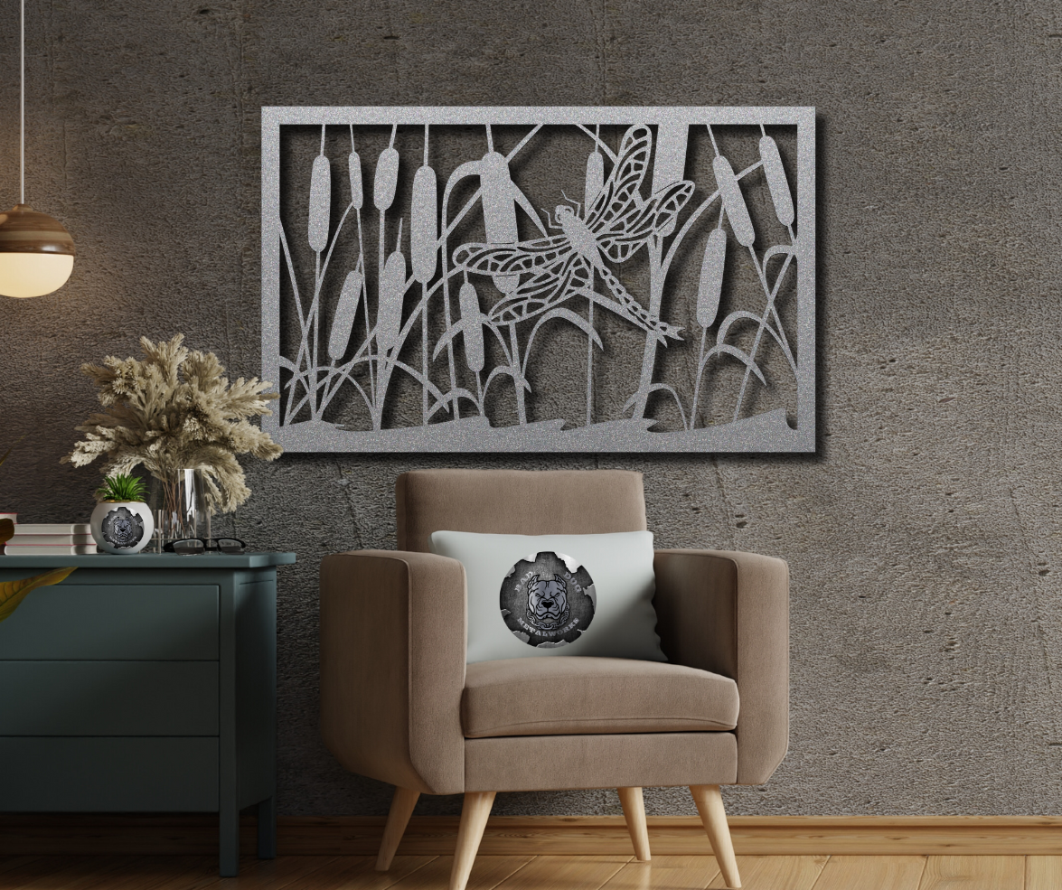 Cattail & Dragonfly Privacy Panel Metal Art