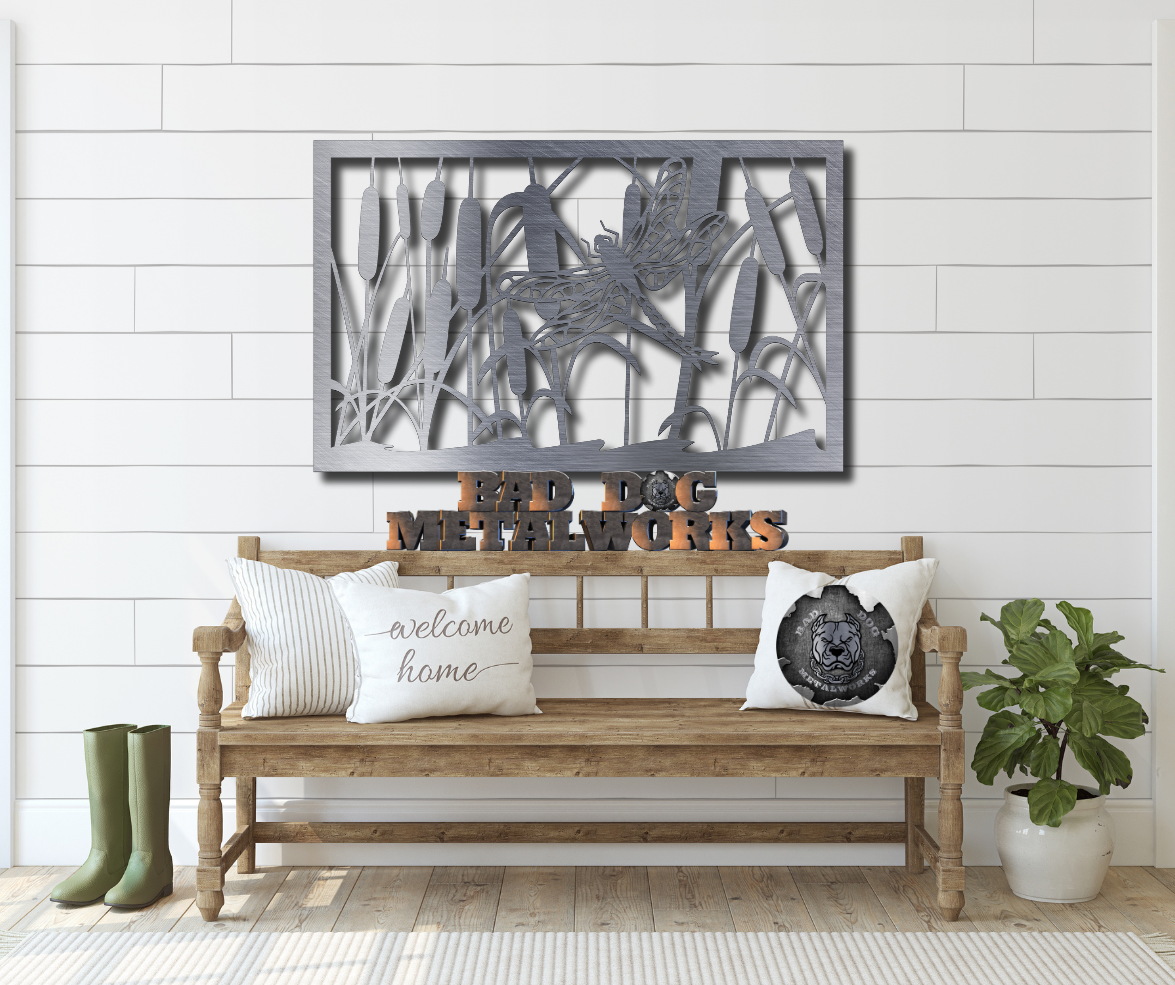 Cattail & Dragonfly Privacy Panel Metal Art