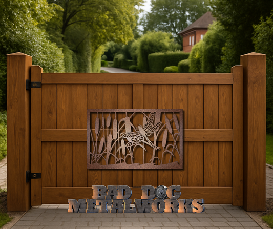 Cattail & Dragonfly Privacy Panel Metal Art