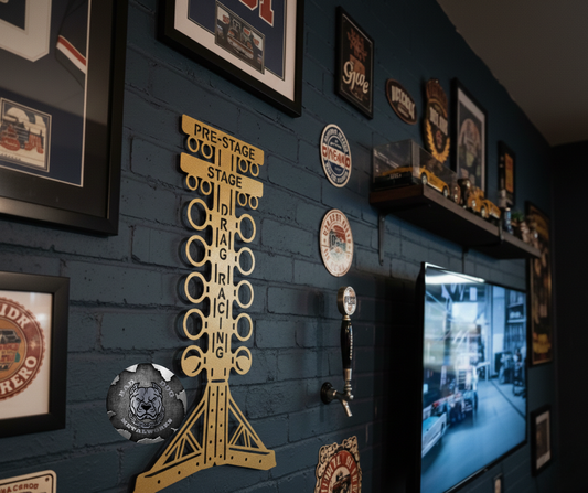 Drag Racing Tree Metal Sign from Bad Dog Metalworks in spanish gold finish