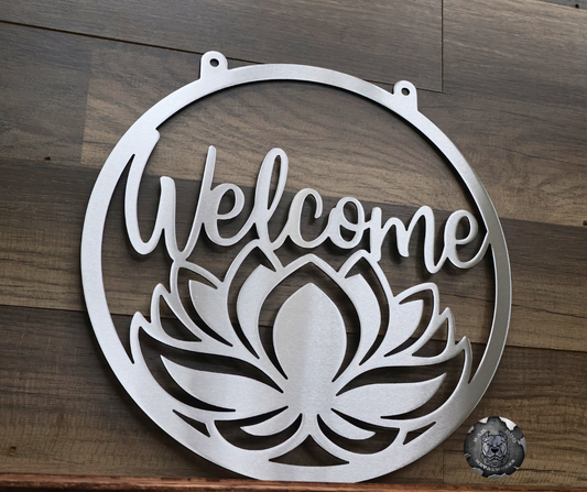Welcome Lotus Metal Garden Flag