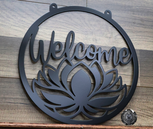 Welcome Lotus Metal Garden Flag