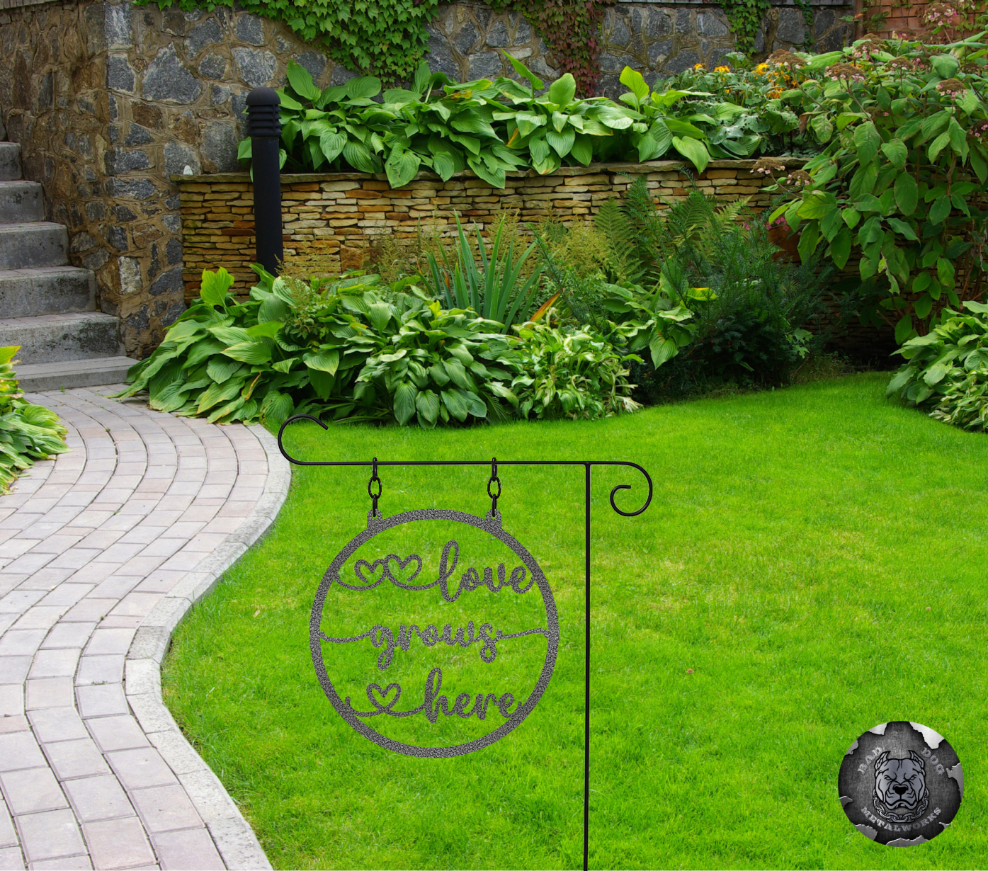 Love Grows Here Metal Garden Flag