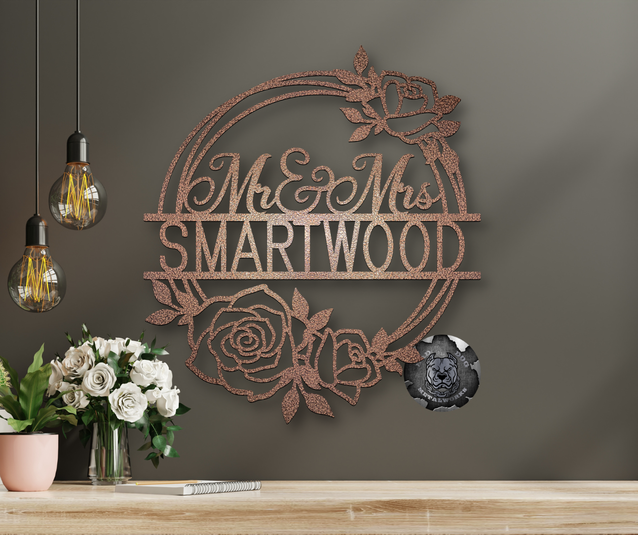 Mr. & Mrs. Rose Wreath Monogram