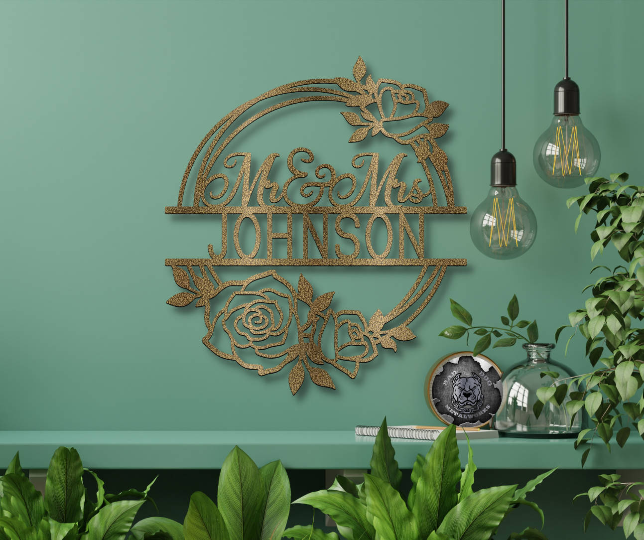Mr. & Mrs. Rose Wreath Monogram