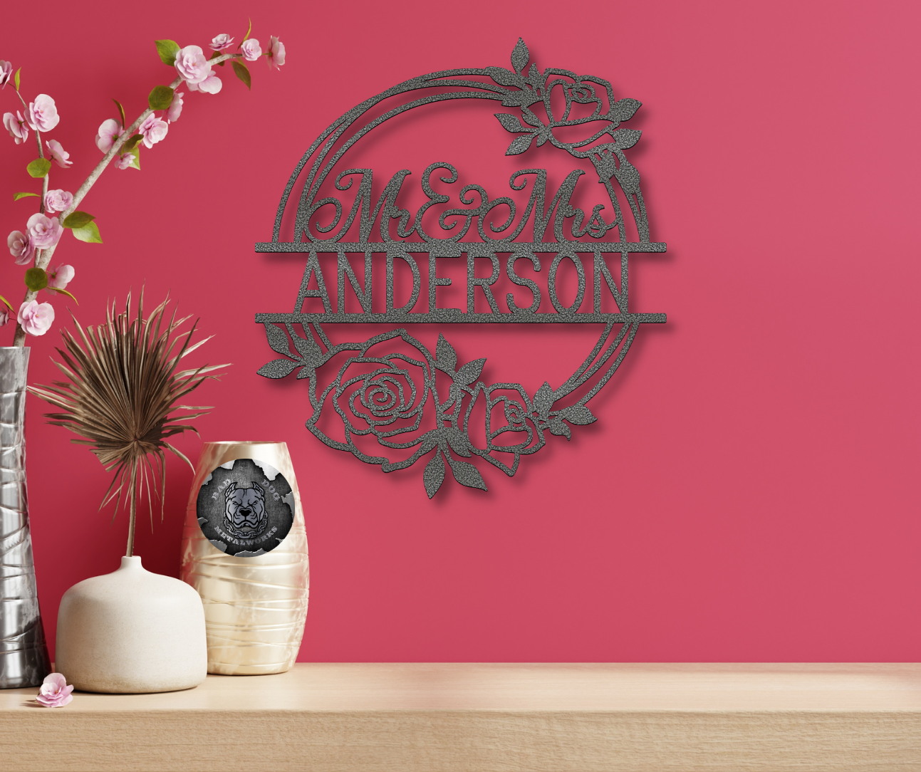 Mr. & Mrs. Rose Wreath Monogram