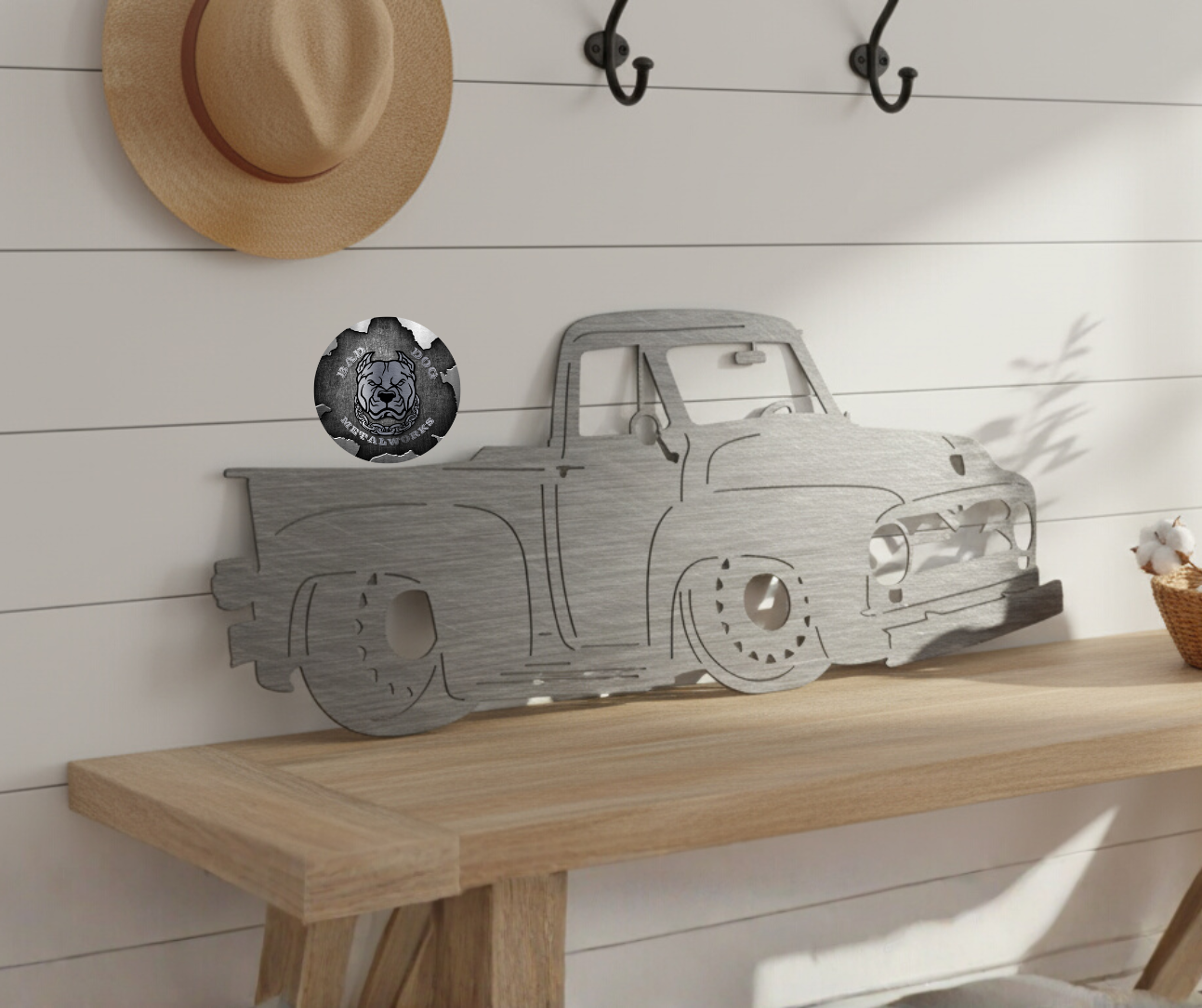 Vintage Ford Hot Rod Pickup Truck Metal Art