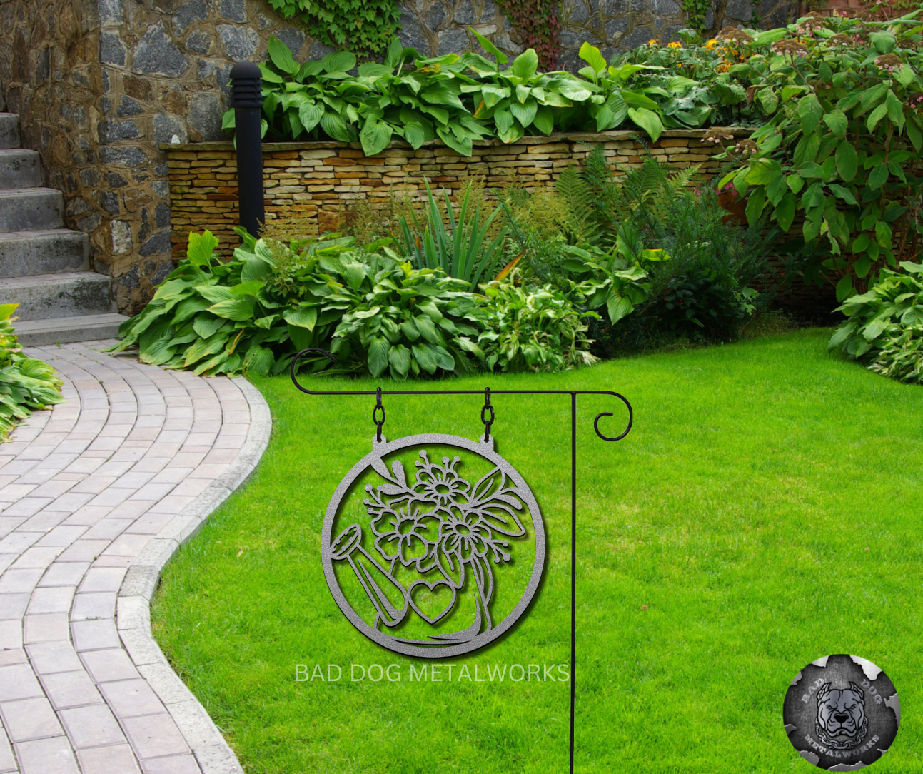 Watering Can Metal Garden Flag