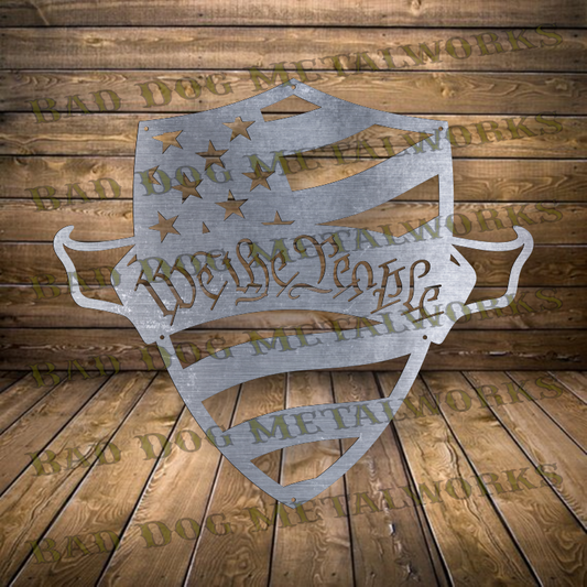 We the People Wavy Flag Shield - Dxf and Svg