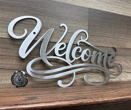 Welcome Script Metal Sign