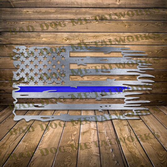 Bad Dog Metalworks Blue Line Tattered Flag - Dxf and Svg