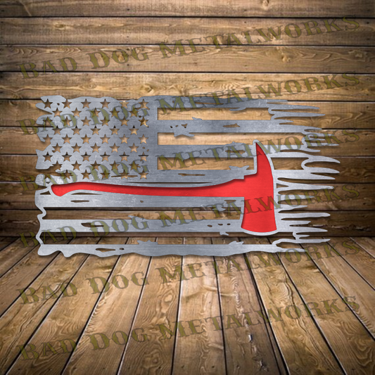 Bad Dog Metalworks Tattered Red Line Axe Flag - Dxf and Svg