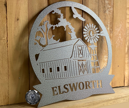 Barn and Windmill Farm Scene Monogram