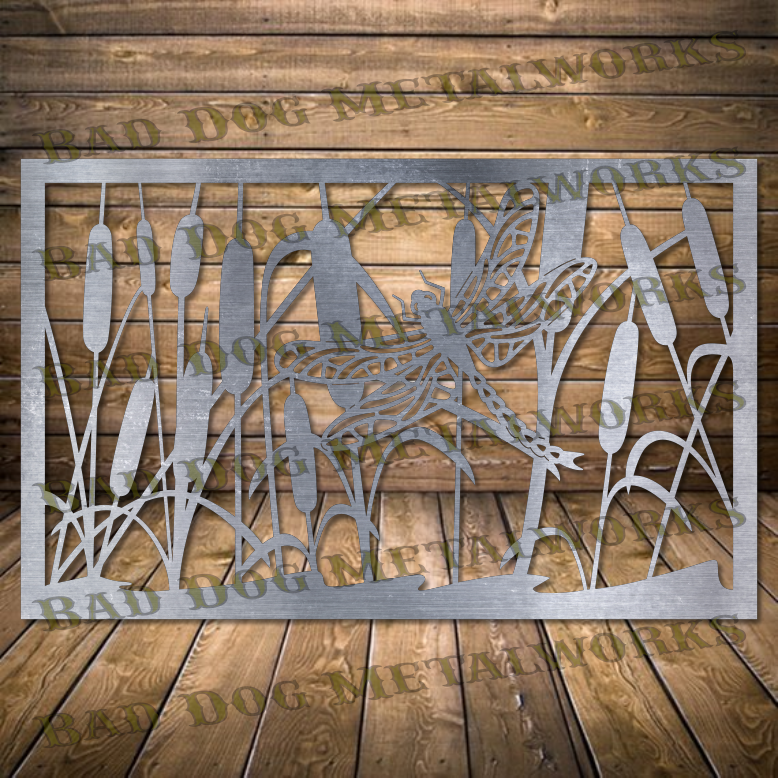 Dragonfly and Cattails Panel - Dxf and Svg