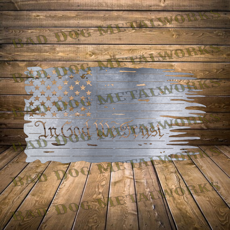 Bad Dog In God We Trust Tattered Flag - Dxf and Svg