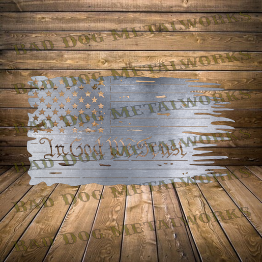 Bad Dog In God We Trust Tattered Flag - Dxf and Svg