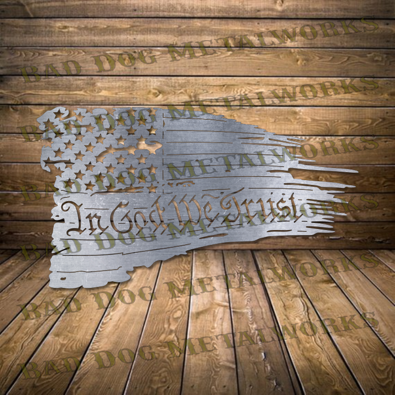 In God We Trust Tattered Flag - Dxf and Svg