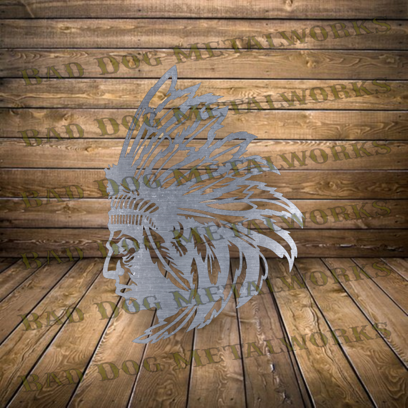 Indian Chief with Headdress - Dxf and Svg