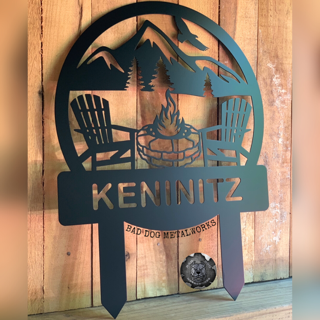 Stone Fire Pit Camping Monogram Stake