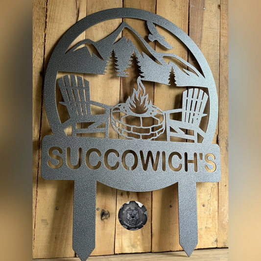 Stone Fire Pit Camping Monogram Stake