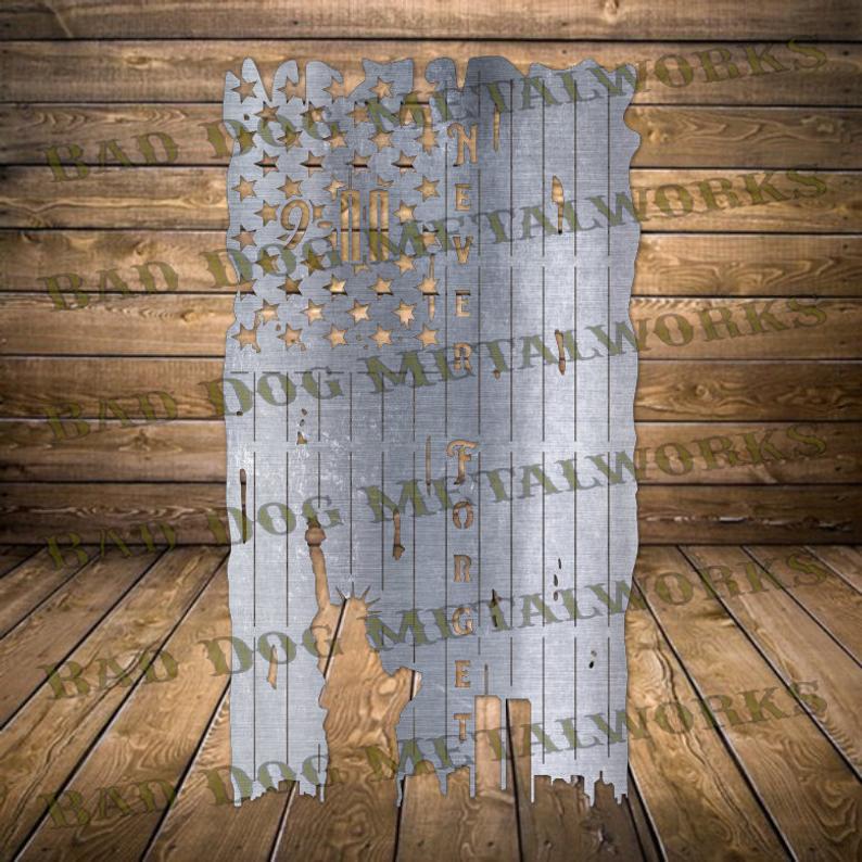 9/11 Never Forget American Tattered Flag - Dxf and Svg