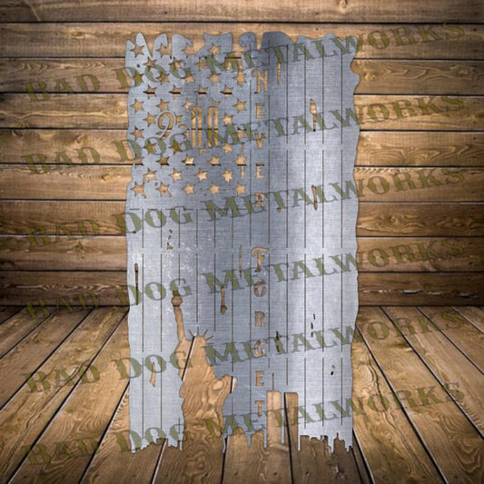 9/11 Never Forget American Tattered Flag - Dxf and Svg