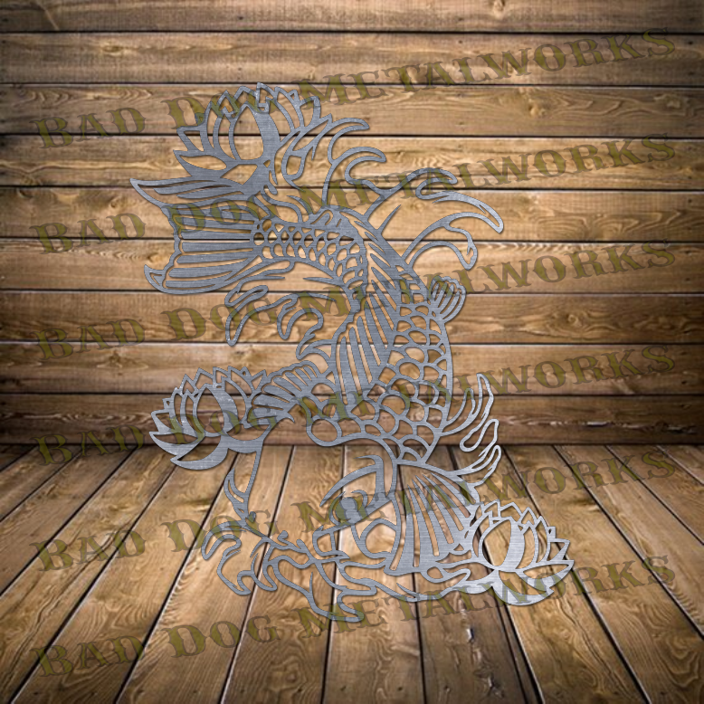 Koi Fish and Lotus Flowers  - Dxf and Svg