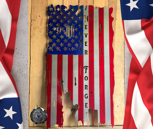 9/11 Never Forget Tattered American Flag