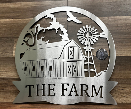 Barn and Windmill Farm Scene Monogram