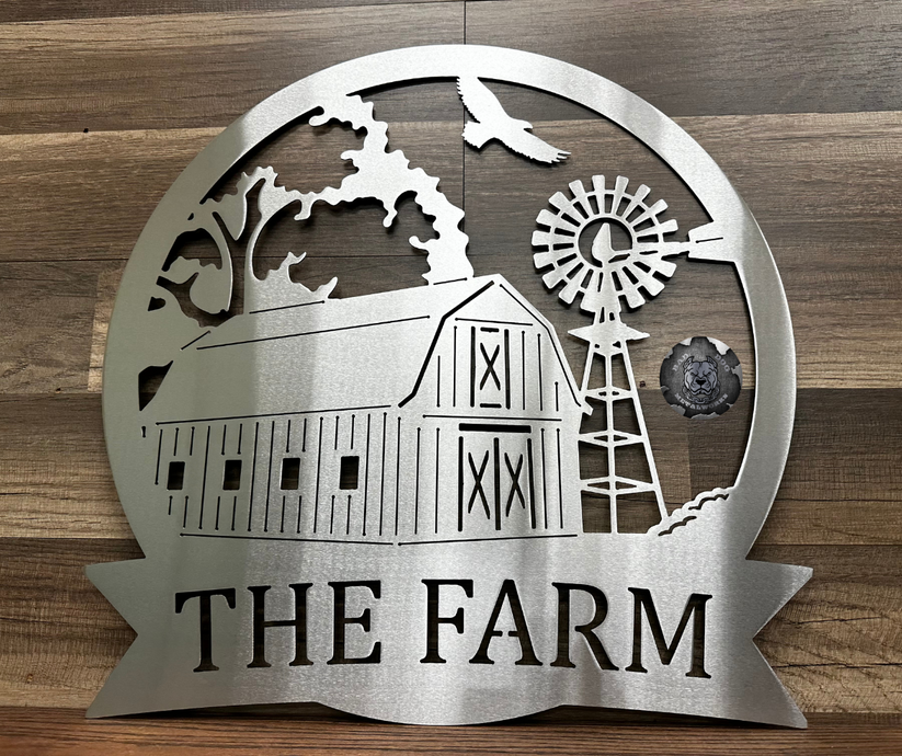 Barn and Windmill Farm Scene Monogram – Bad Dog Metalworks