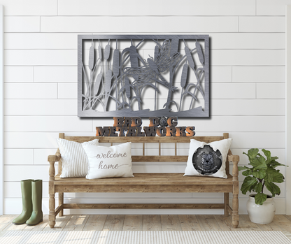 Cattail & Dragonfly Privacy Panel Metal Art