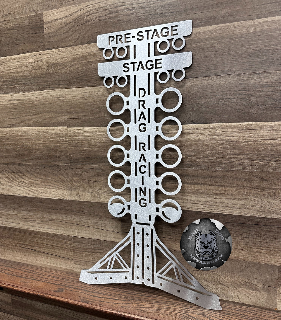 Drag Racing Tree Metal Sign from Bad Dog Metalworks in bare metal