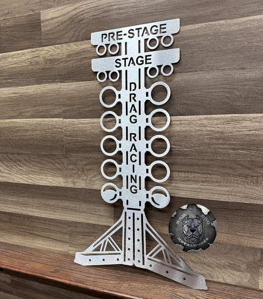 Drag Racing Tree Metal Sign from Bad Dog Metalworks in bare metal