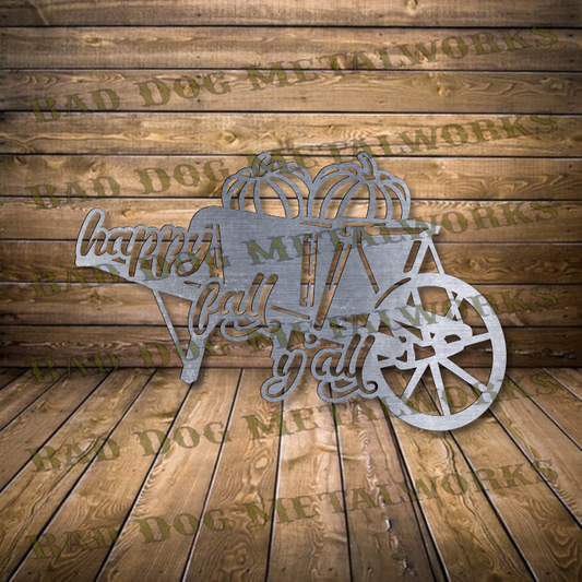 Happy Fall Y'all Antique Wheelbarrow and Pumpkins - Dxf and Svg