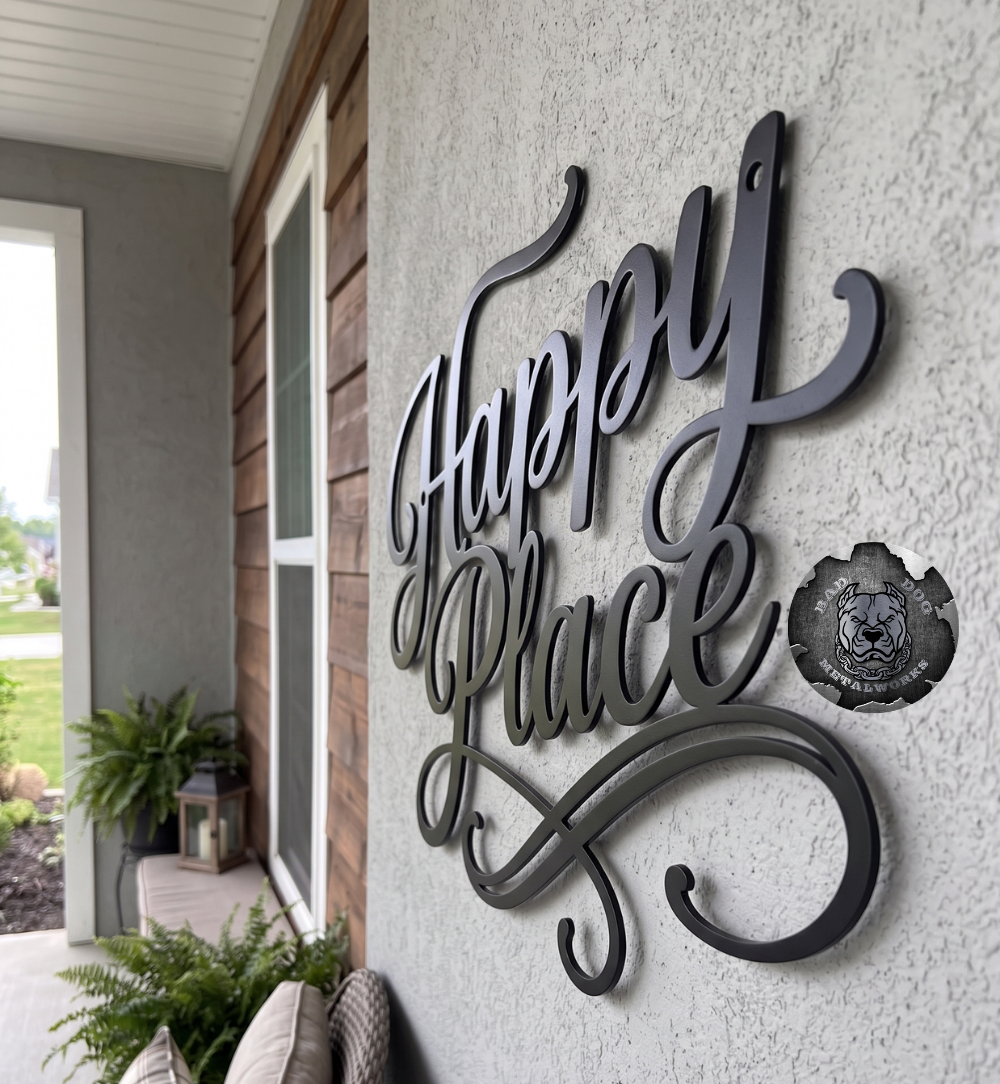 Happy Place Script Metal Sign