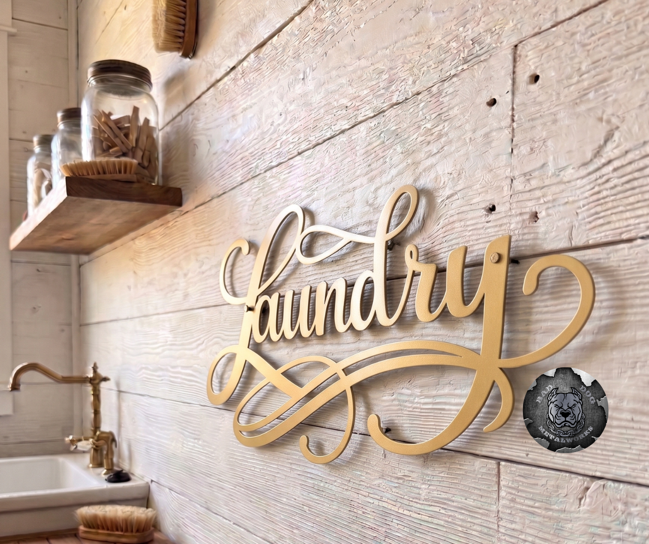 Laundry Script Metal Sign
