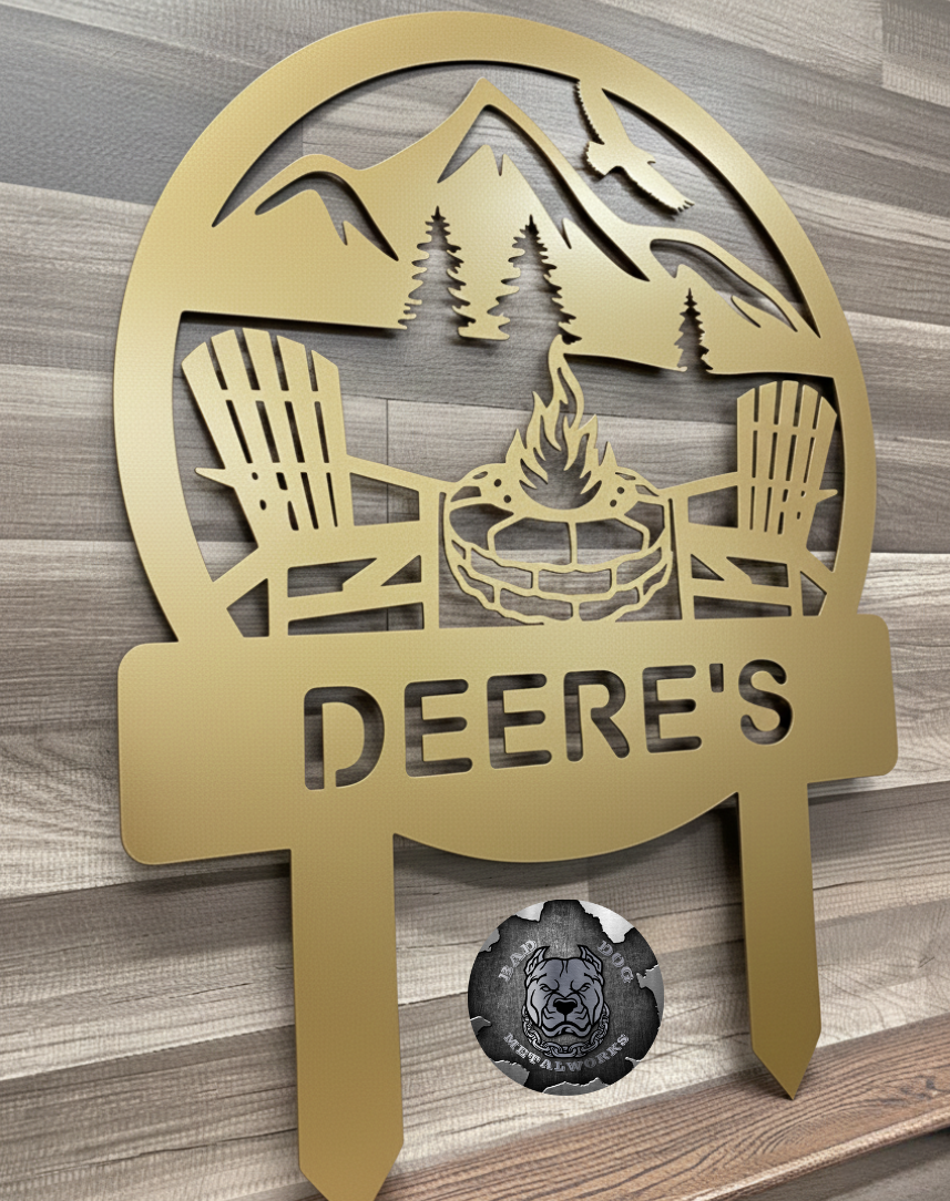 Stone Fire Pit Camping Monogram Stake