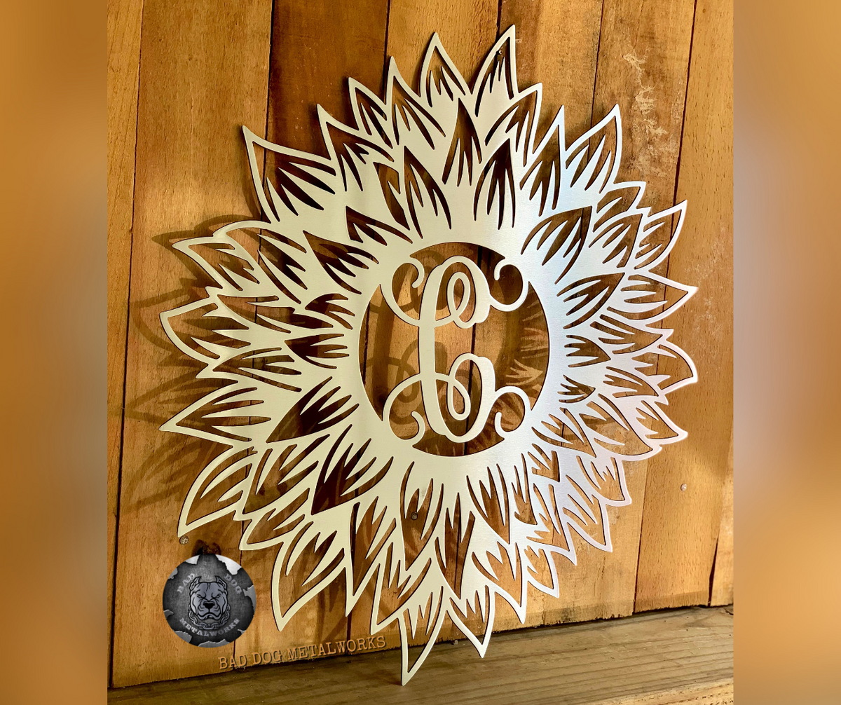 Sunflower Initial Sunflower Initial Monogram – Bad Dog Metalworks