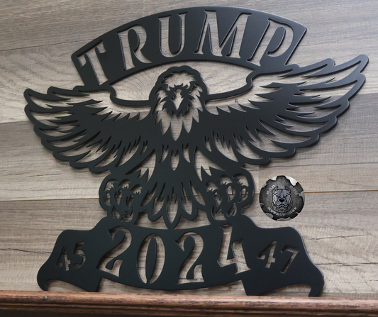 Trump 2024 45/47 Eagle in black from Bad Dog Metalworks