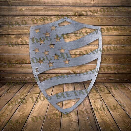 Wavy Flag Shield - Dxf and Svg