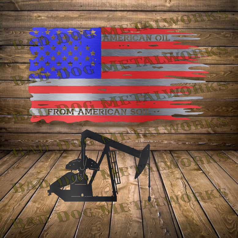 American Oil from American Soil Tattered Flag - Dxf and Svg