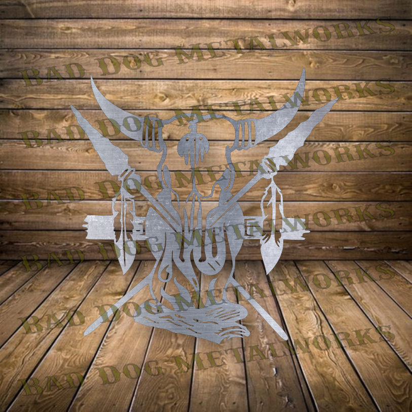 Longhorn Skull Spears and Campfire - Dxf and SVG