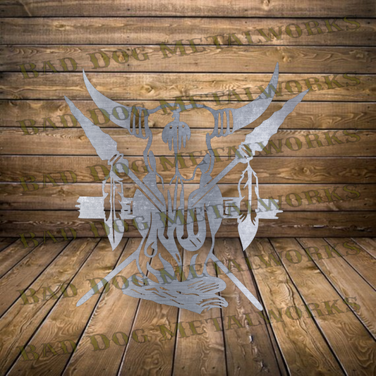 Longhorn Skull Spears and Campfire - Dxf and SVG