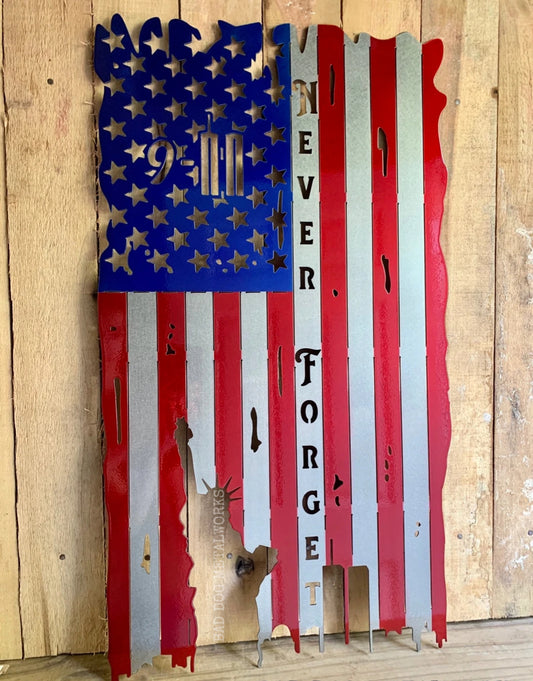 9/11 Never Forget Tattered American Flag