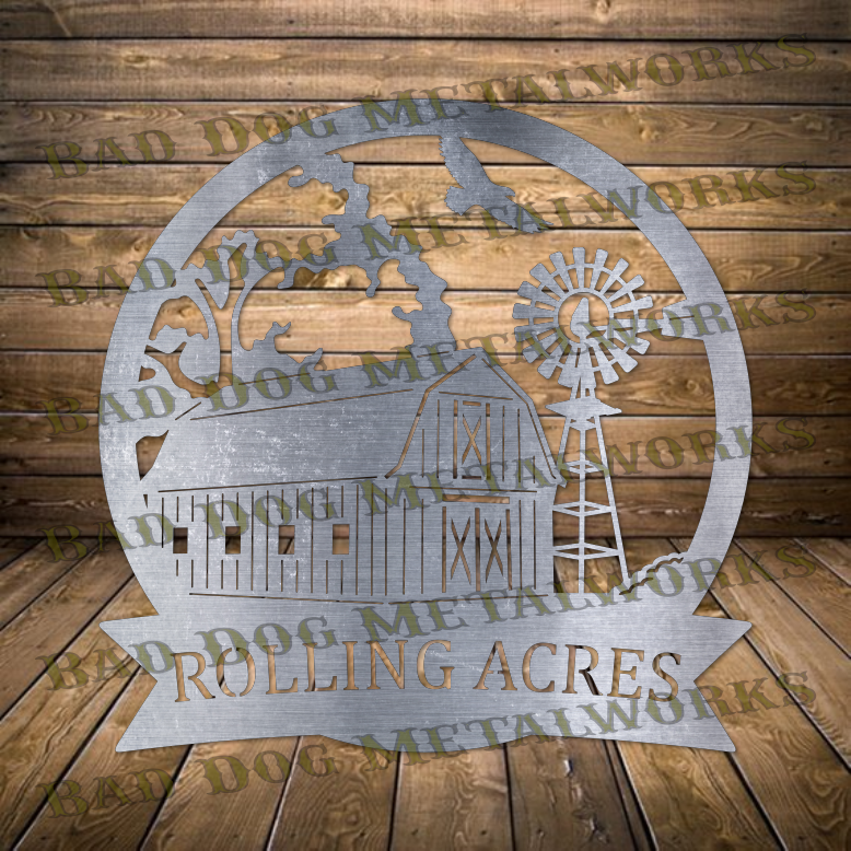 Barn and Windmill Monogram - Dxf and Svg